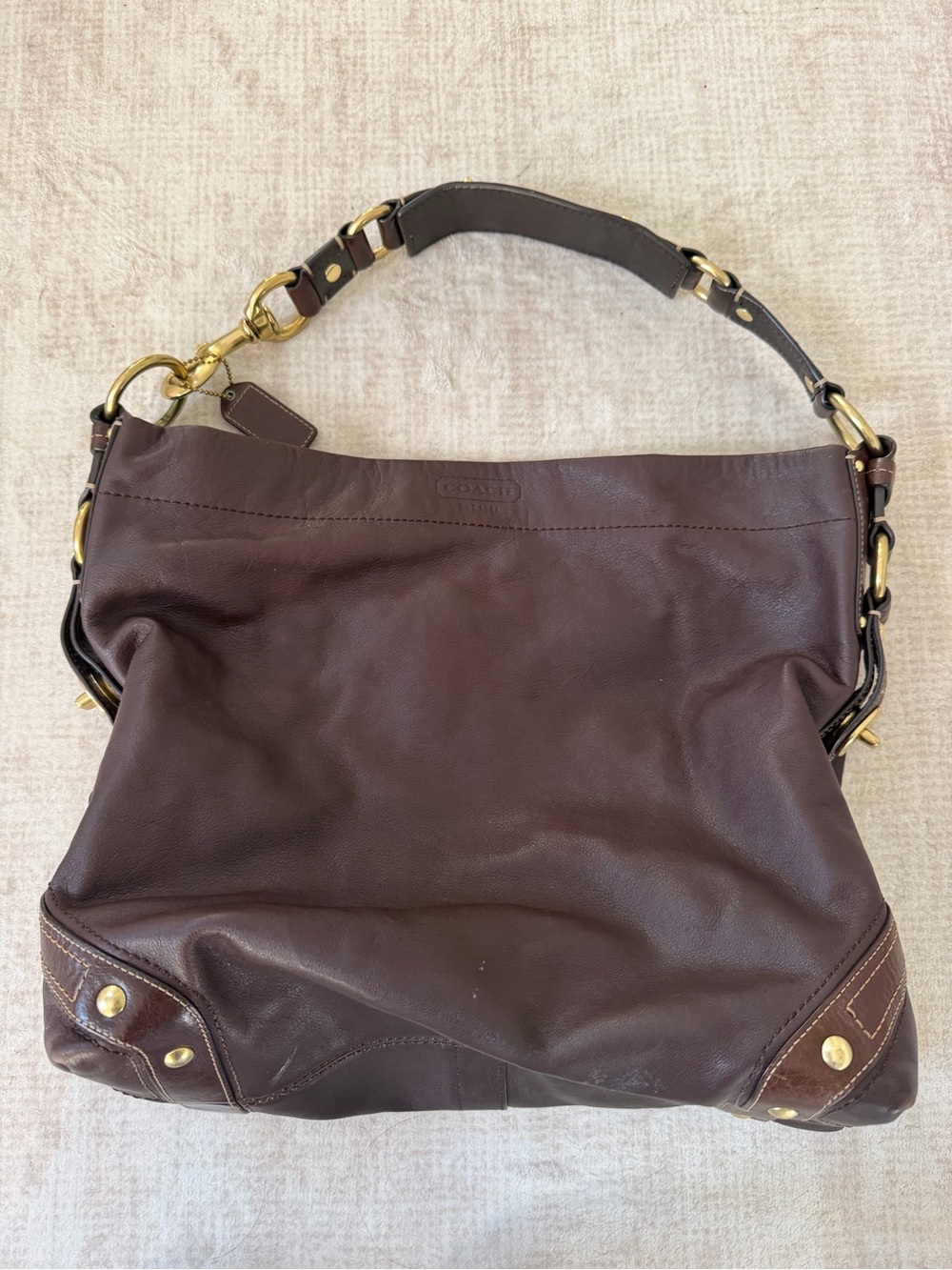 Coach Dark Brown Leather Shoulder Hobo with Gold Hardware